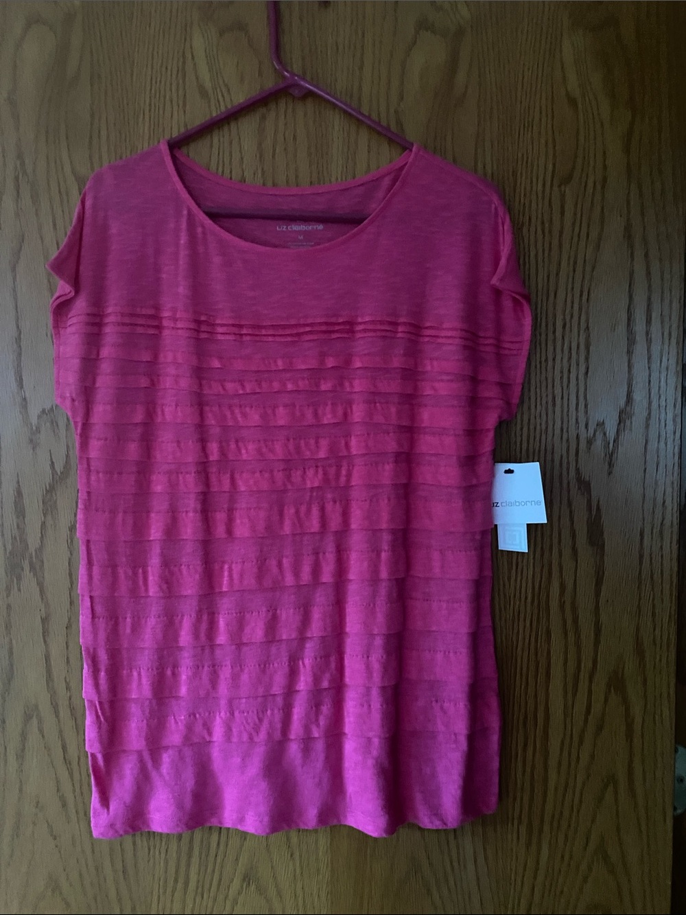Liz Claiborne Bright Pink Short-Sleeve Textured Knit Tee